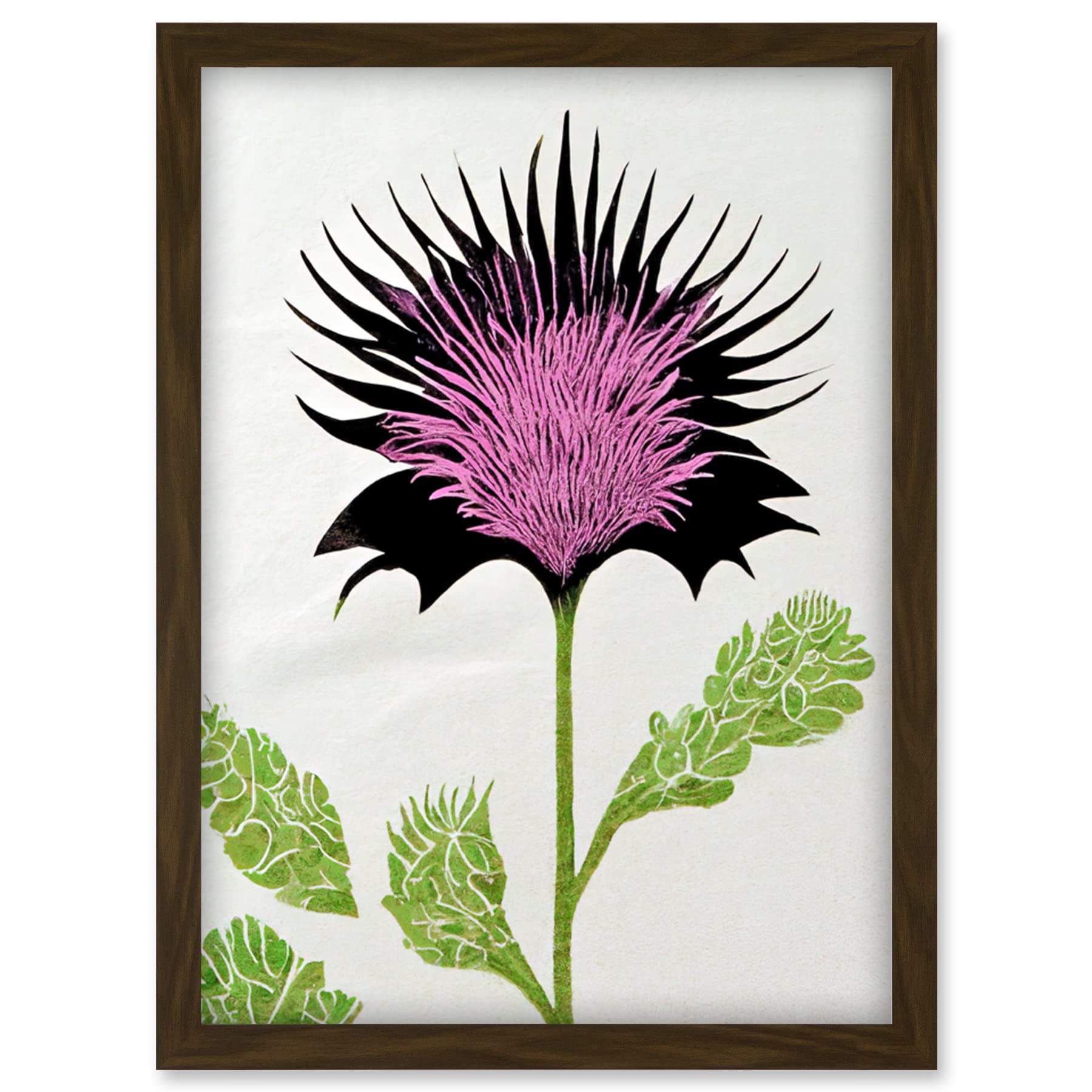 Doppelganger33 LTD Linocut Scottish Thistle Abstract Wildflower Artwork Framed Wall Art Print A4