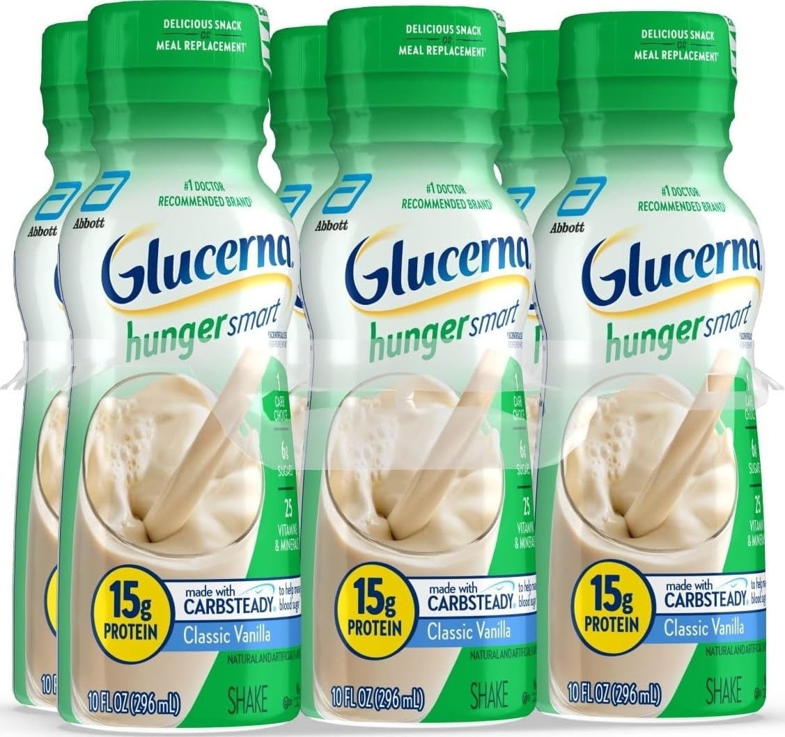 Glucerna Hunger Smart Diabetes Care Shake, Classic Vanilla, Diabetic Meal Replacement to Support Blood Sugar Management, 15g Protein, 180 Calories, Ready to Drink, 10-fl-oz Bottle, 6 Pack 10 Fl Oz (Pack of 6)