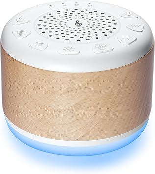 Solid Wood White Noise Sound Machine for Baby Adults Kids Sleep Sound Machine with 24 Soothing Sounds 8 Colors Night Light Timer Setting Function Portable Noise Machine for Gift White, 3.93