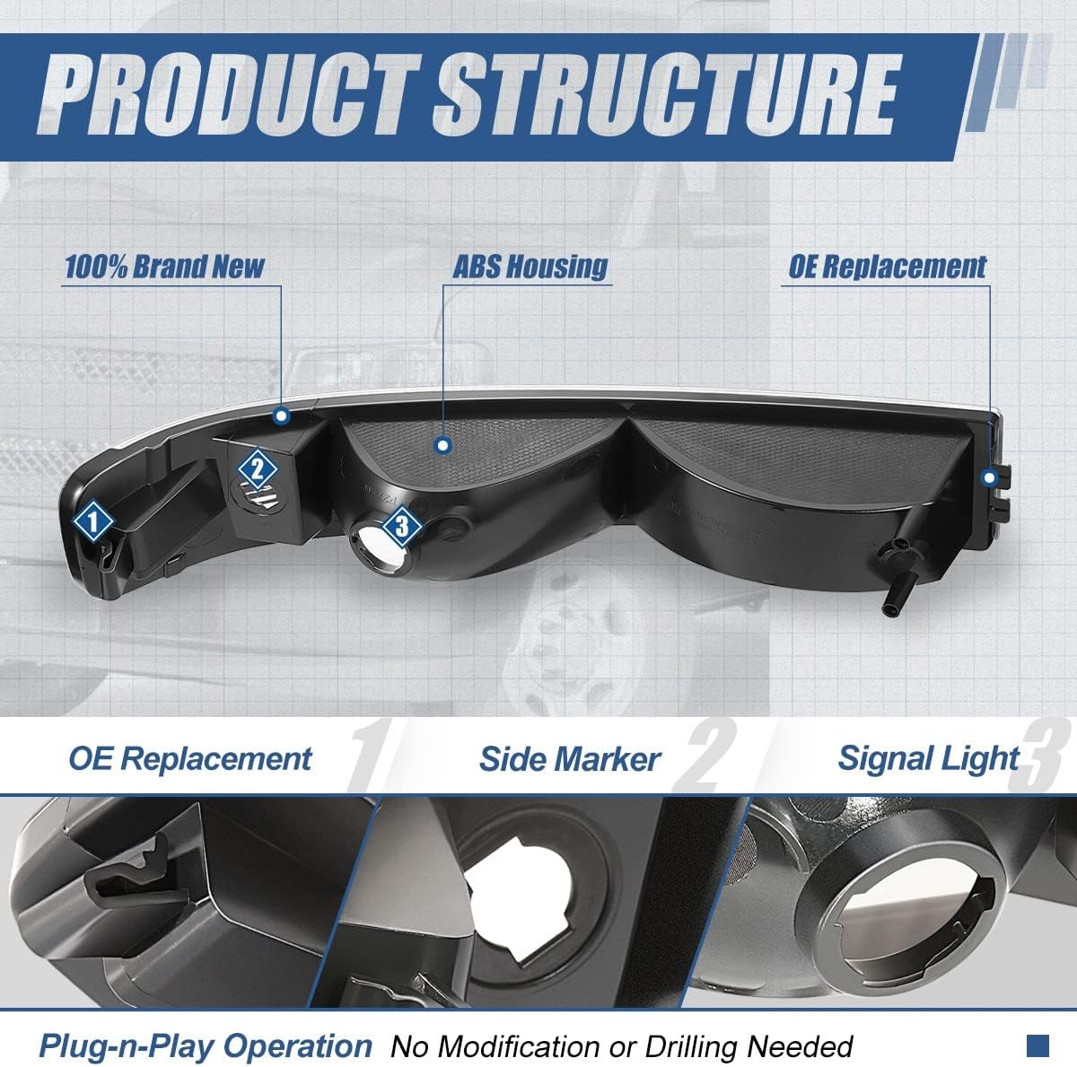 Factory Style Front Bumper Lights Compatible with Chevy Express GMC Savana 1500 2500 3500 4500 2003-2024, Driver and Passenger Side, Chrome Housing Amber Corner