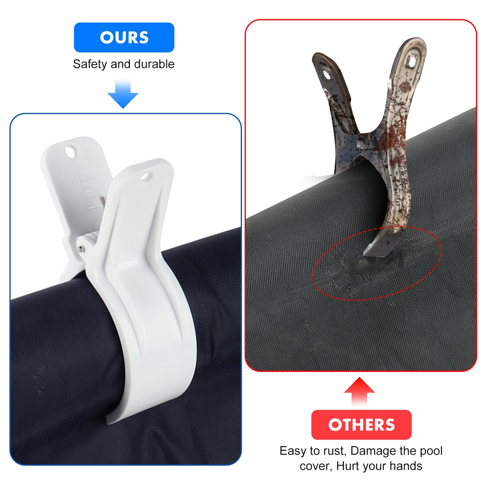 Juego de 18 juntas para lona de piscina, pinzas de gran envergadura, abrazadera de resorte fuerte para cubierta de piscina, accesorios de piscina, clips para lona de protección (blanco, grande x 18)