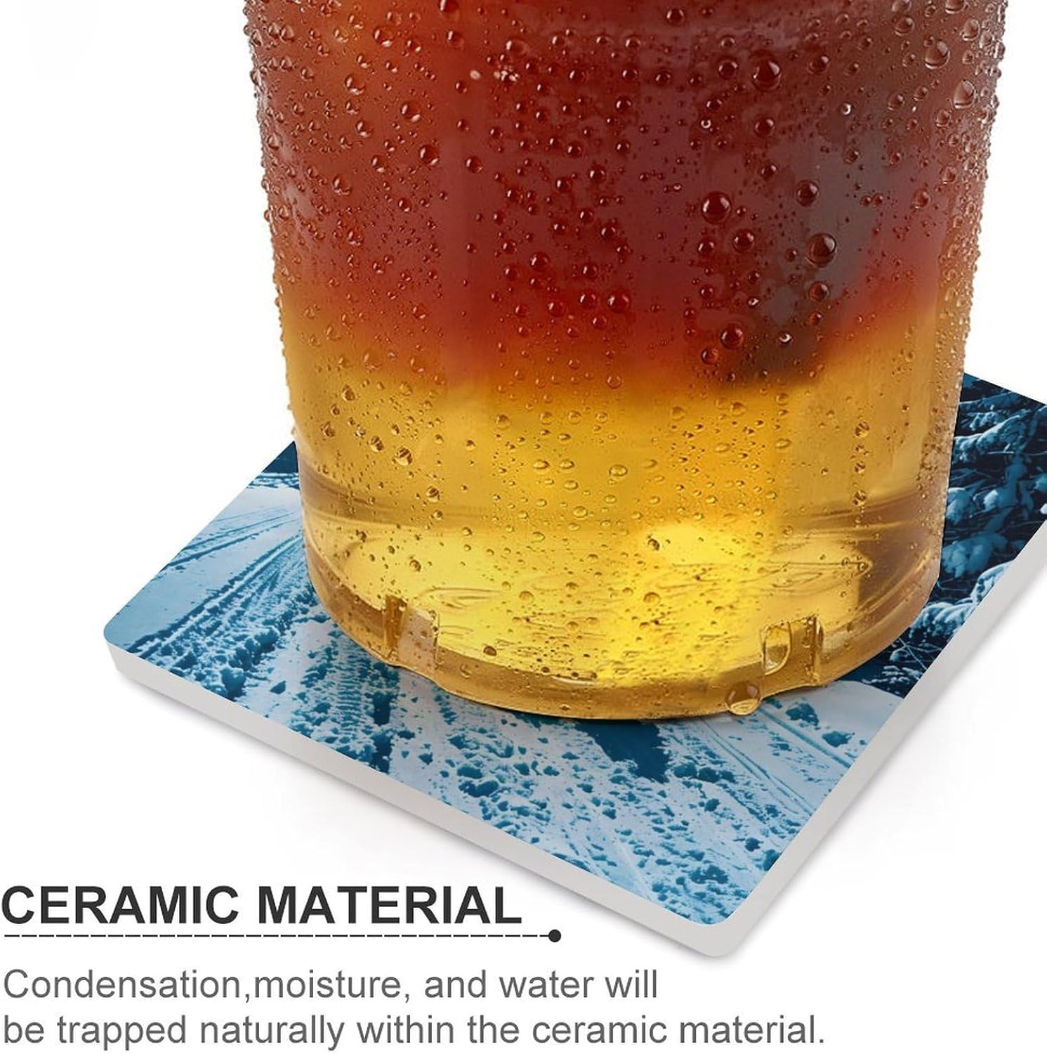 Snowmobile Coasters Absorbent Ceramic Coasters for Drinks Coaster with Cork Backing for Table Protection Square Drink Cup Mat Modern Style Coaster for Coffee Table