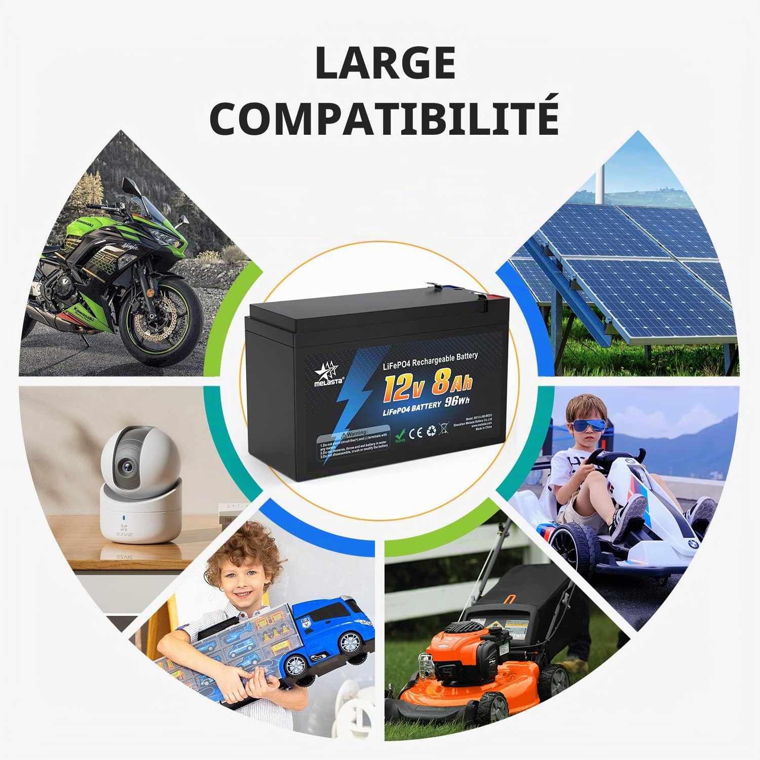 melasta 12V 8Ah LiFePO4 Batterie 2000 Cycles Profond avec Protection BMS Batterie Rechargeable pour RV Campings, Kit Photovoltaïque, Bateau, Scooter, Moteur de Remorquage, Solaire Caravan