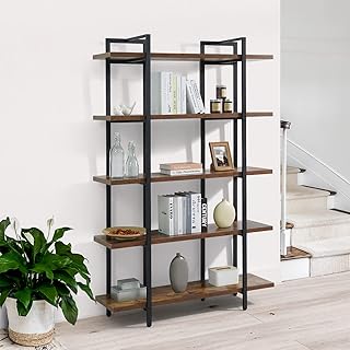 CAPHAUS 5-Tier Book Shelf, 71” H Vintage Industrial Bookcase with Open D...