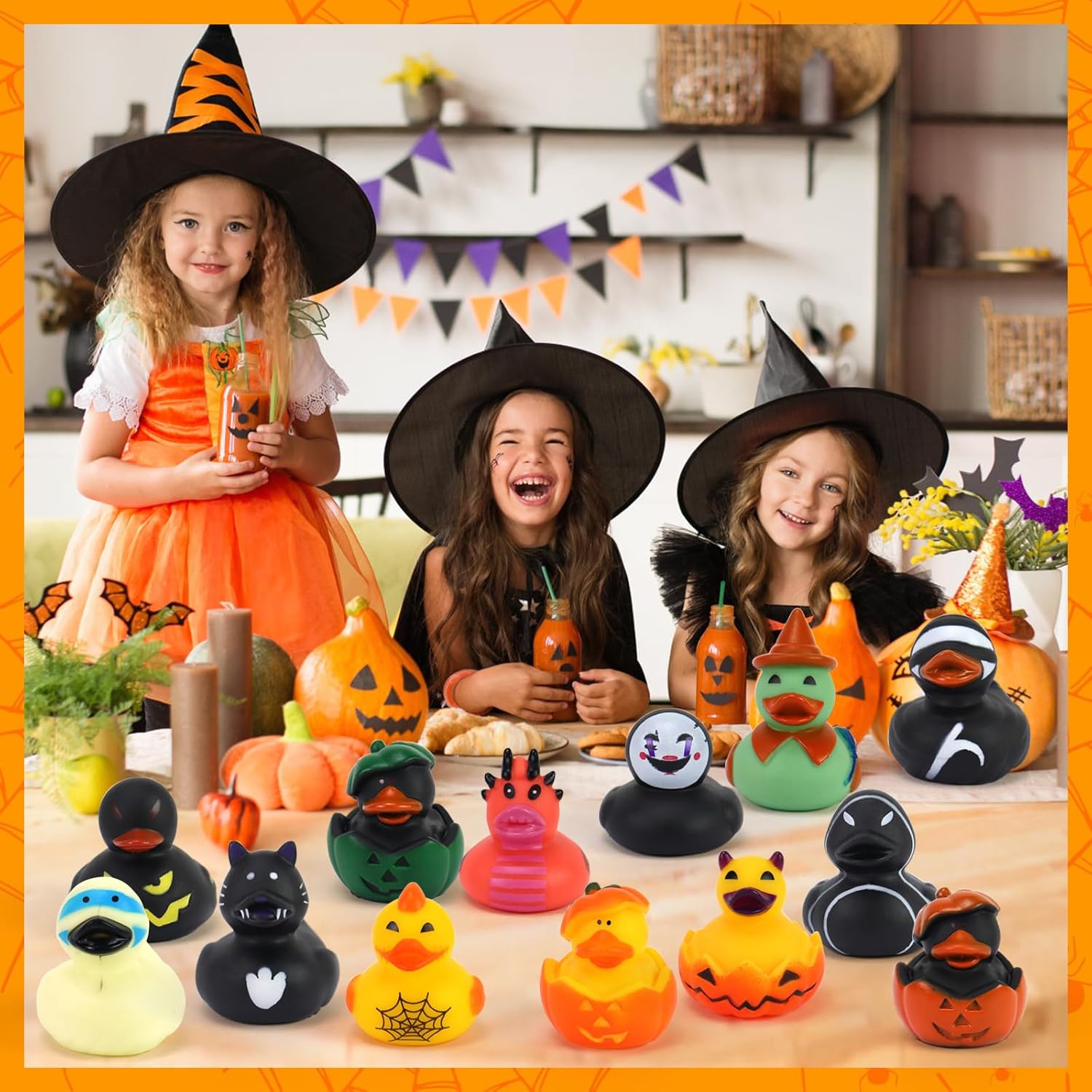 50 Pcs Halloween Rubber Ducks, Halloween Ducks for Jeeps Ducking, Random Assortment Mini Rubber Duckie Toys for Kids Baby Bath Shower Toys Trick or Treat Fillers, Gift Exchange