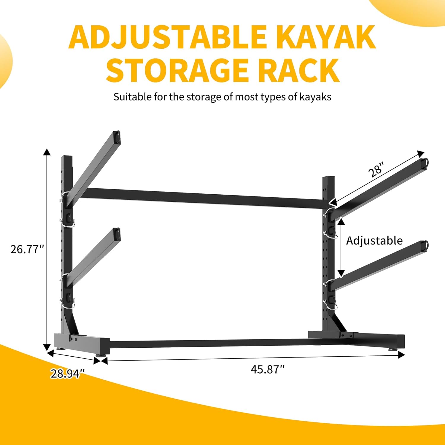 Freestanding Kayak Storage Rack, Heavy Duty Metal Kayak Stand with Lockable Wheels, Adjustable Kayak Holders for Canoes, SUP, Sled, Paddle Board & Surfboard, Garage, Indoor & Outdoor Use