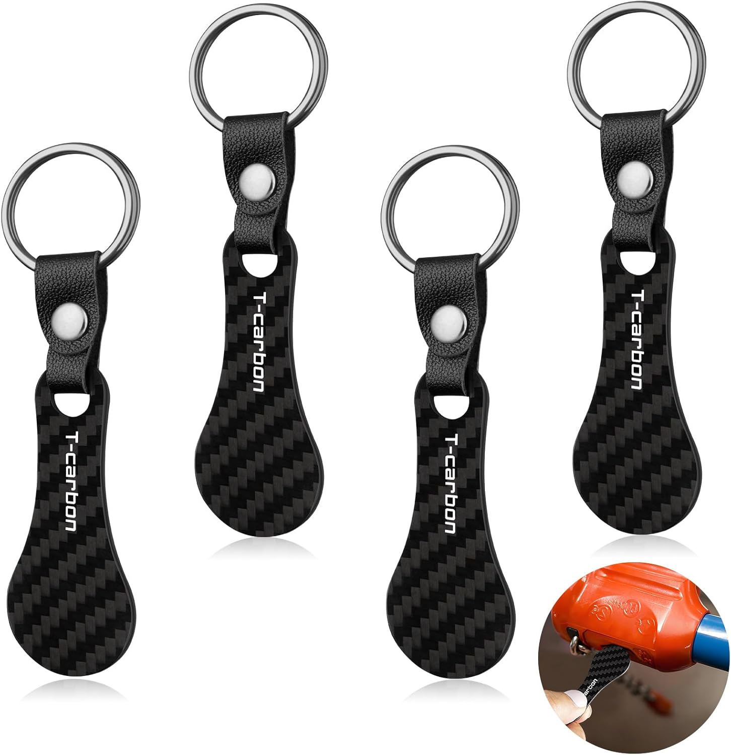 4 Pcs Real Carbon Fiber Shopping Cart Trolley Tokens Cart Keychain for Convenient Shopping Key Ring Quarter Holder Unisex Gift Keyrings,matte Black