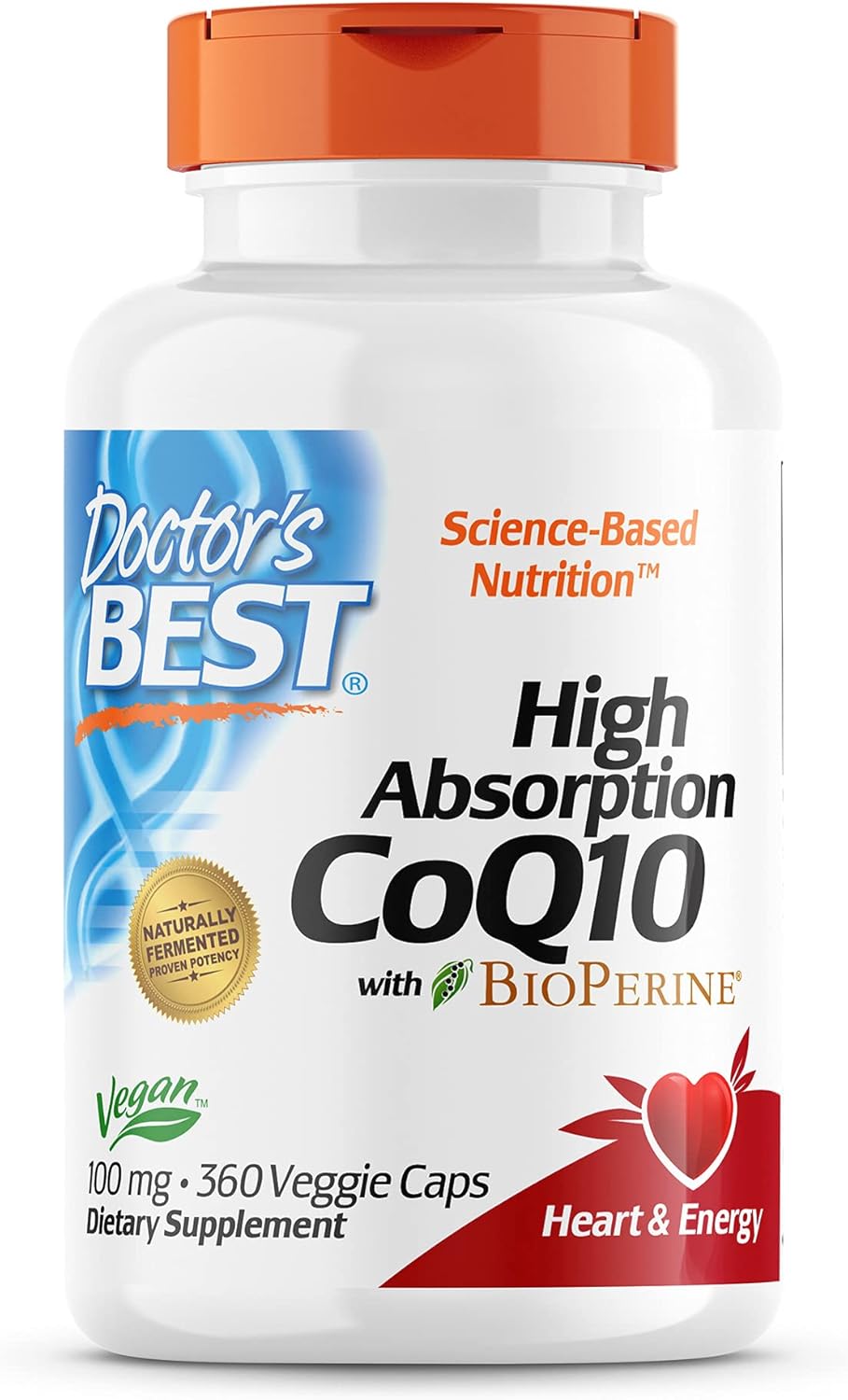 CoQ10 du meilleur absorbant &eacute;lev&eacute; du m&eacute;decin avec BioPerine, sans gluten, naturellement ferment&eacute;, v&eacute;g&eacute;talien, sant&eacute; cardiaque et production d'&eacute;nergie, 100 mg 360 capsules v&eacute;g&eacute;tariennes