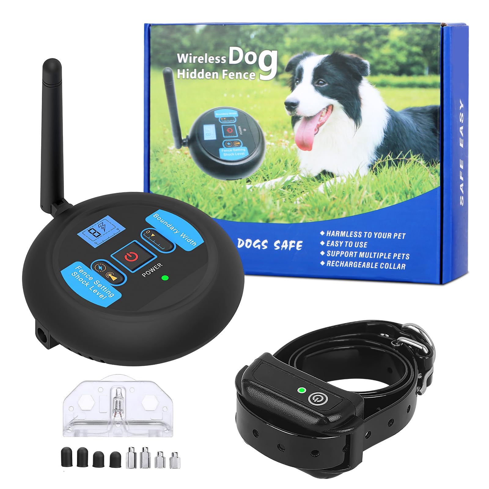 Electric Wireless Dog Fence System Electric Fence Automatic Trigger Pet Shock Containment Boundary System Adjustable Range Up to 722ft-IPX8 Waterproof Rechargeable Collar, Small Medium Large