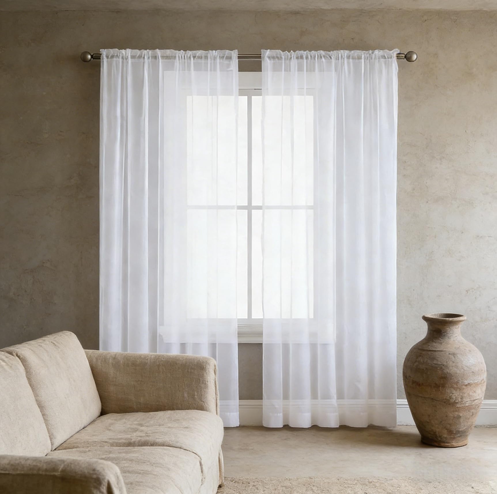 Cortinas semitransparentes para ventanas que filtran la luz blanca con suavidad decorativa