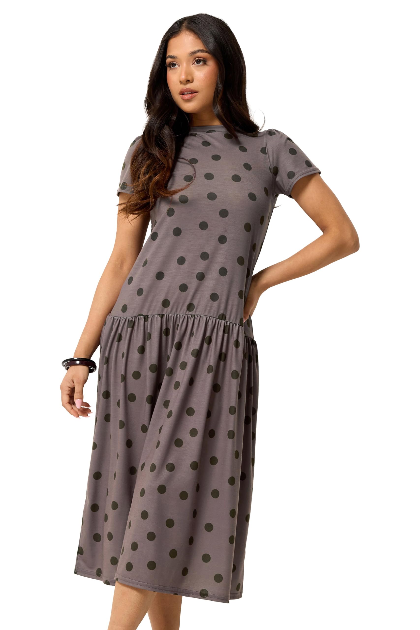 PixieGirl Petite Chocolate Brown Polka Dot Drop Waist Maxi Dress Petite