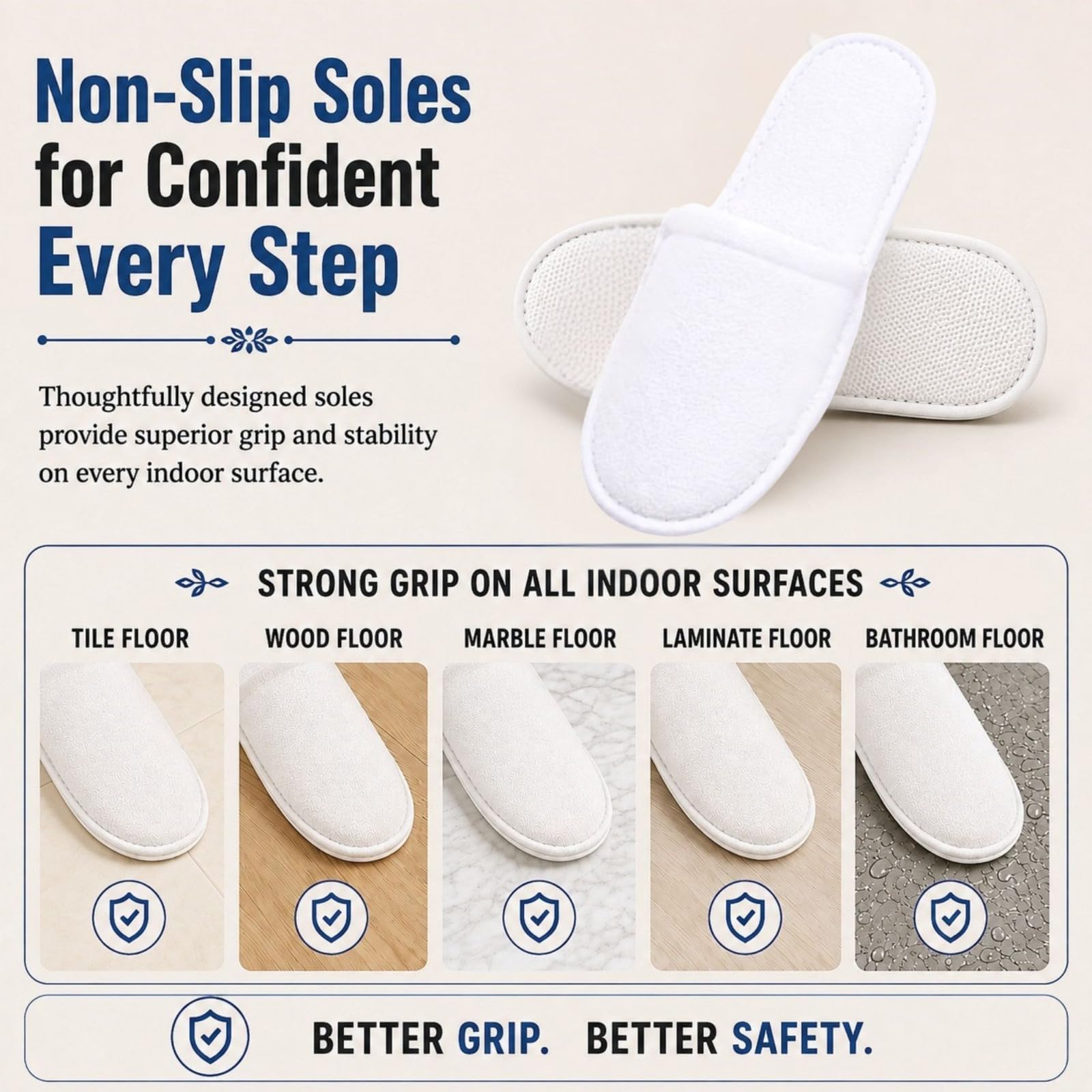 Spa Slippers Disposable Closed-Toe Non-Slip Coral Fleece, 6 Pairs