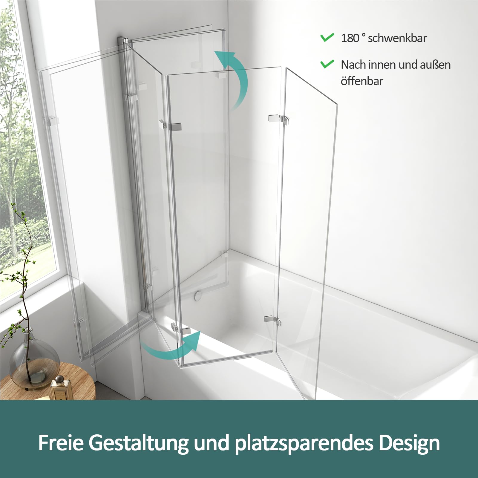 EMKE Paroi de douche pour baignoire 3 volets - 130x140 cm | Verre NANO 6 mm - Paroi pliable à 180°