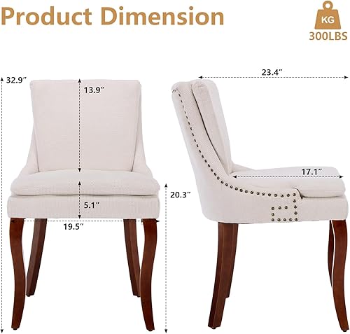 Miniatura 3 de Aoowow Juego de 2 sillas de comedor modernas, sillas de tela para cocina, comedor, silla auxiliar tapizada acolchada de doble capa con respaldo