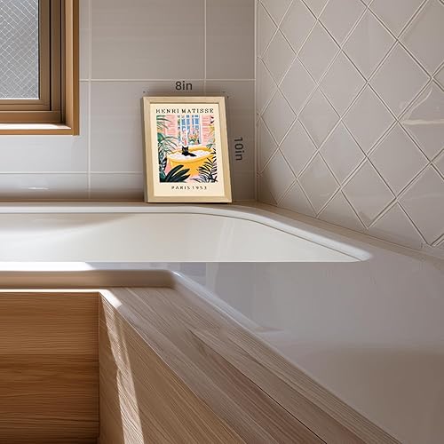 Miniatura 3 de kilamino Wood Framed Funny Bathroom Wall Art, Henri Matisse Black Cat Wall Decor, Cute Black Cat Bathing Art Print, Colorful Animal Canvas Painting