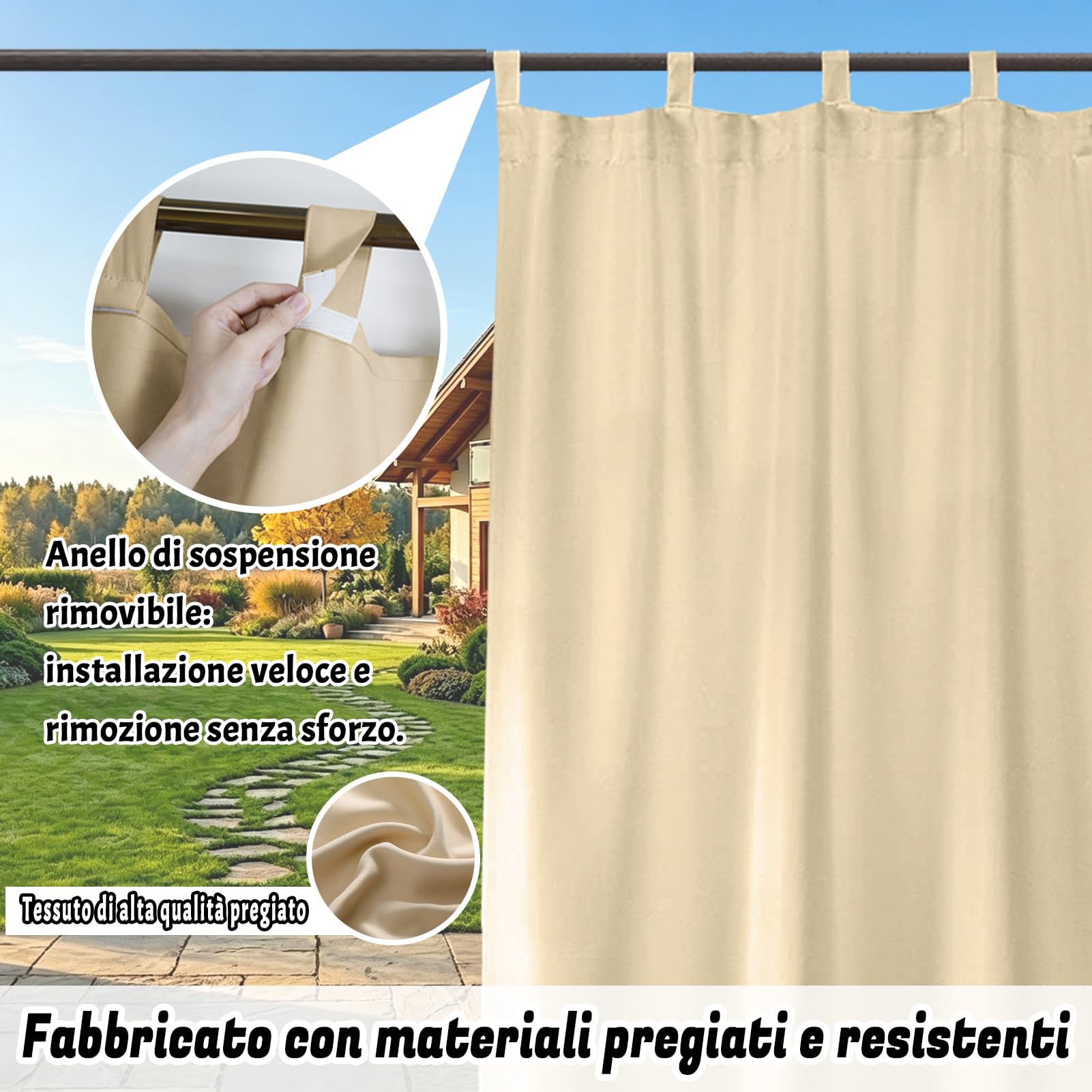 Tende da Esterno, 1 Pannello tenda da esterno con passanti Oscurante Termico, Antivento e con Privacy per Giardino, Gazebo, Pergolato e Terrazzo - 120L x 213A cm