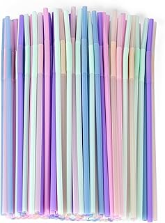 [100 Pcs] Disposable Plastic Drinking Bendy Straws - 10.24" Long and 0.24" Diameter Colorful Cute Flexible Long Straws for Juice,Coffee,Milk,Cocktail, Bachelorette/Birthday Party, Bridal/Baby Shower
