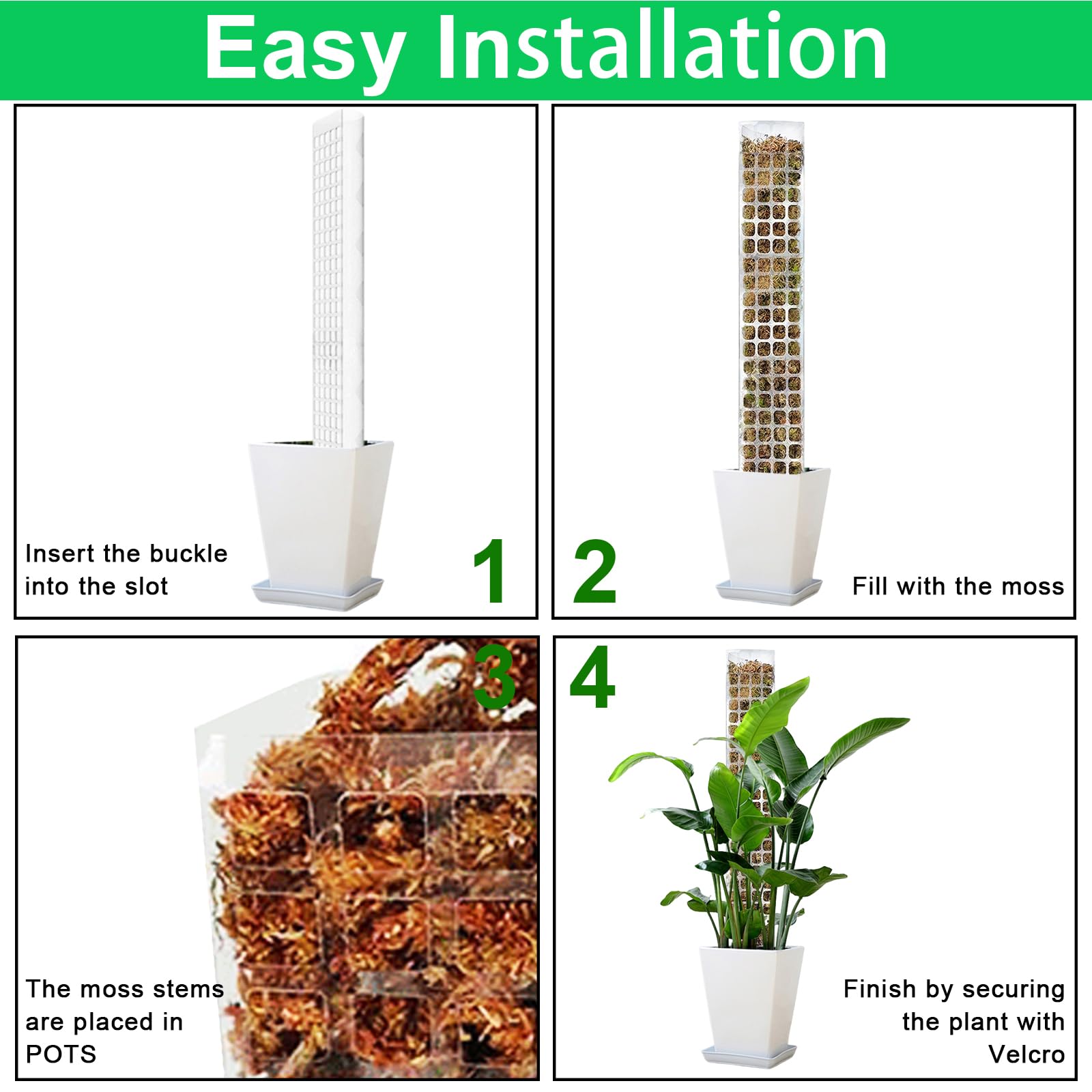 Monstera, 6 pezzi da 61 cm, asta di muschio Monstera, asta per piante da giardino con nastri per piante e , asta per muschio per Monstera, Moss Pole per piante rampicanti da appartamento