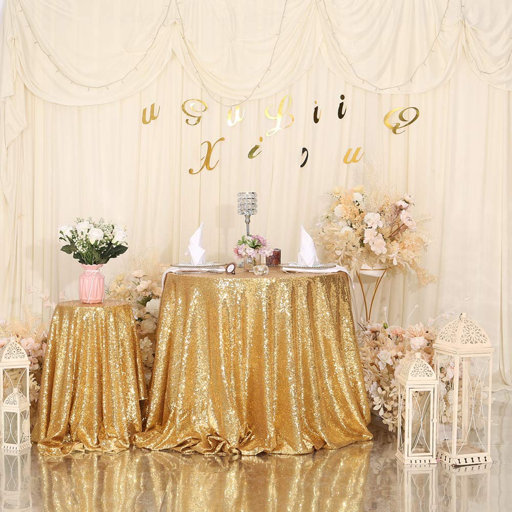 Eternal Beauty Sparkly Round Sequin Tablecloths 228 cm for Valentines Wedding Party Banquet (Amber Gold,90 inches) — image 1