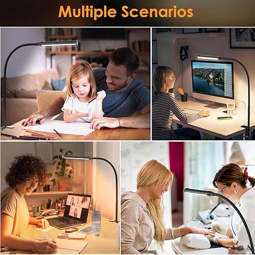 Miniatura 5 de ShineTech Lámpara LED de escritorio con abrazadera, luces de clip para el cuidado de los ojos para oficina en casa, 3 colores de brillo completo,