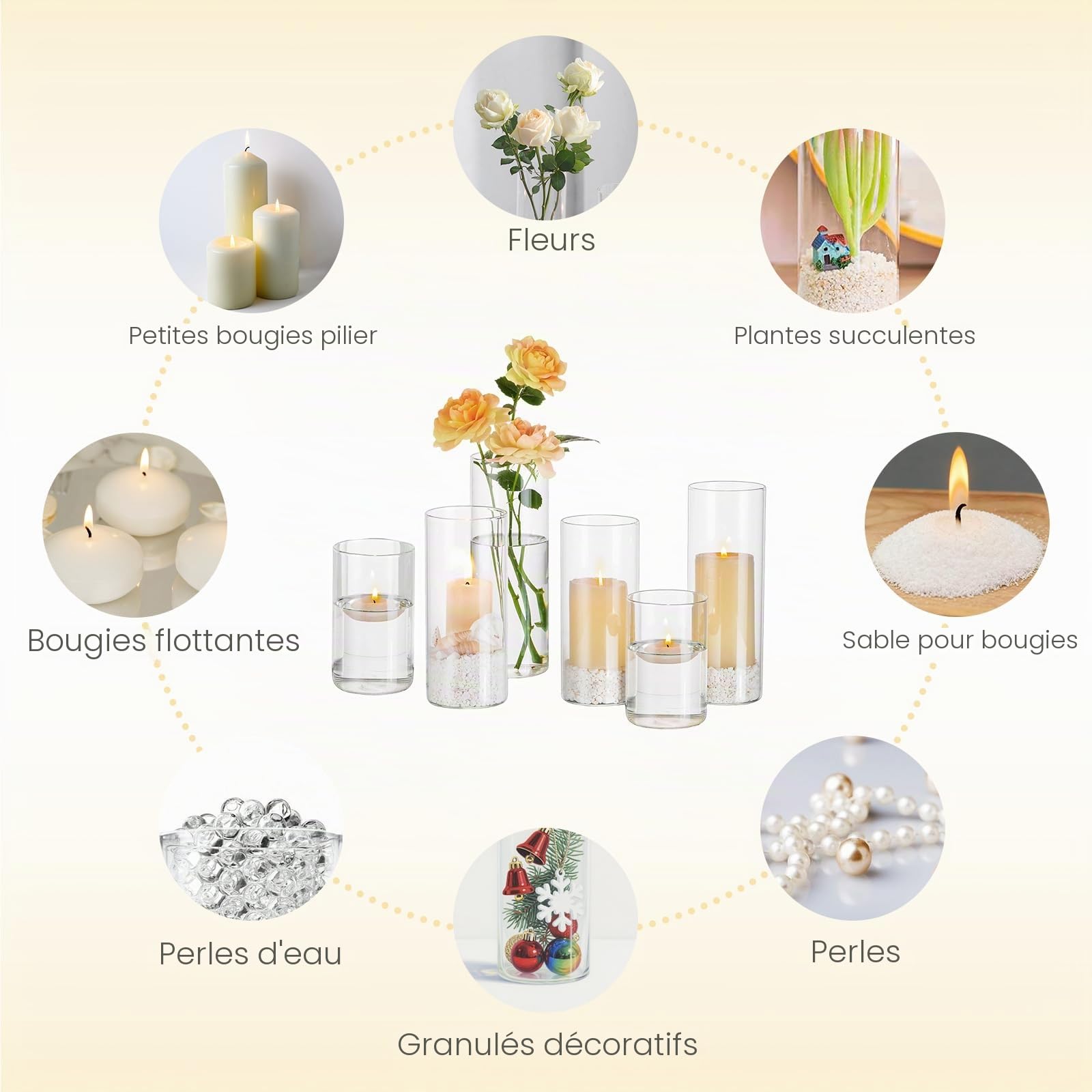 Photophore Bougeoirs Verre Vase Cylindrique: Hewory Set de 6 Porte Bougie pour Centre de Table Noel Mariage, Supports pour Bougies Piliers Transparent Vase en Verre Bougie Flottante