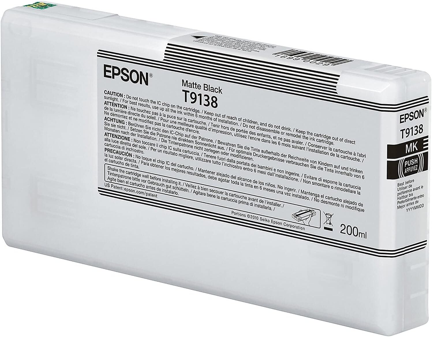 Epson Ultrachrome HD 200ml Matte Black Pigment Ink Cartridge for SureColor P5070 17" Large Format Printer