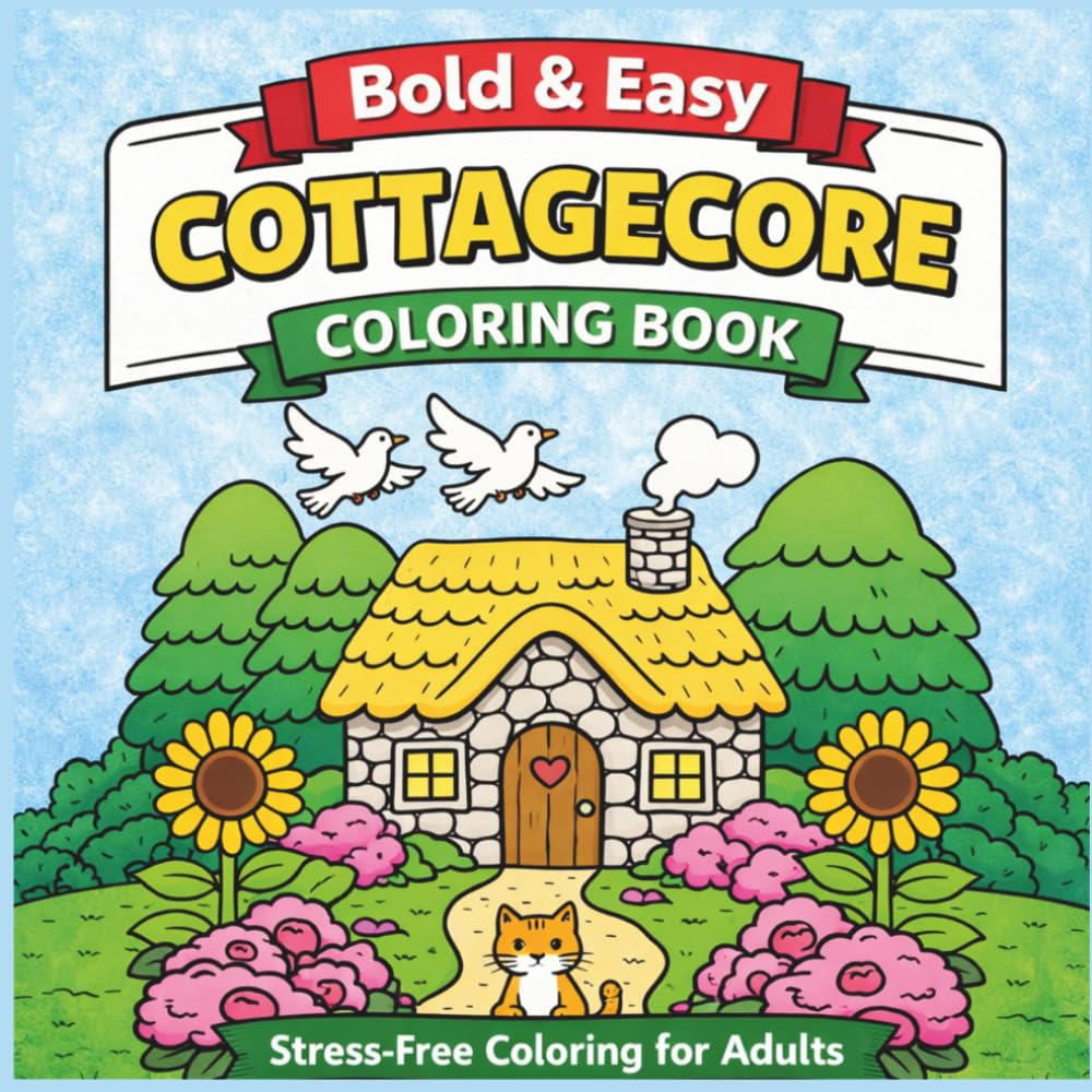 Bold & Easy Cottagecore Coloring Book: 50 Cozy Scenes with Simple Gardens, Cute Animals, and Peaceful Village Life for Relaxation (Bold & Easy Cozy Coloring Books)