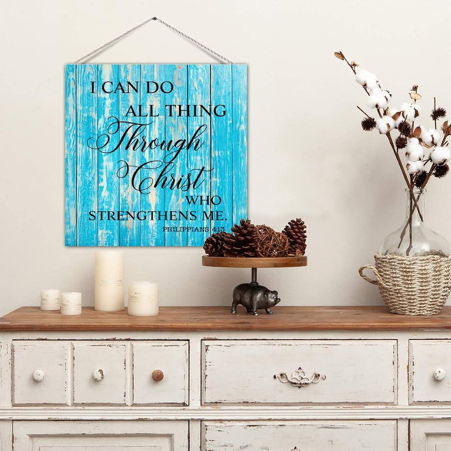 Retro Decorative Wood Sign I Can Do All Things Through Christ Who Strengthens Me Wood Wall Pediment Wall Pediment Nostalgic Farmhouse Wall Hanging Decor for Garden Tabletop 16x16 Inch