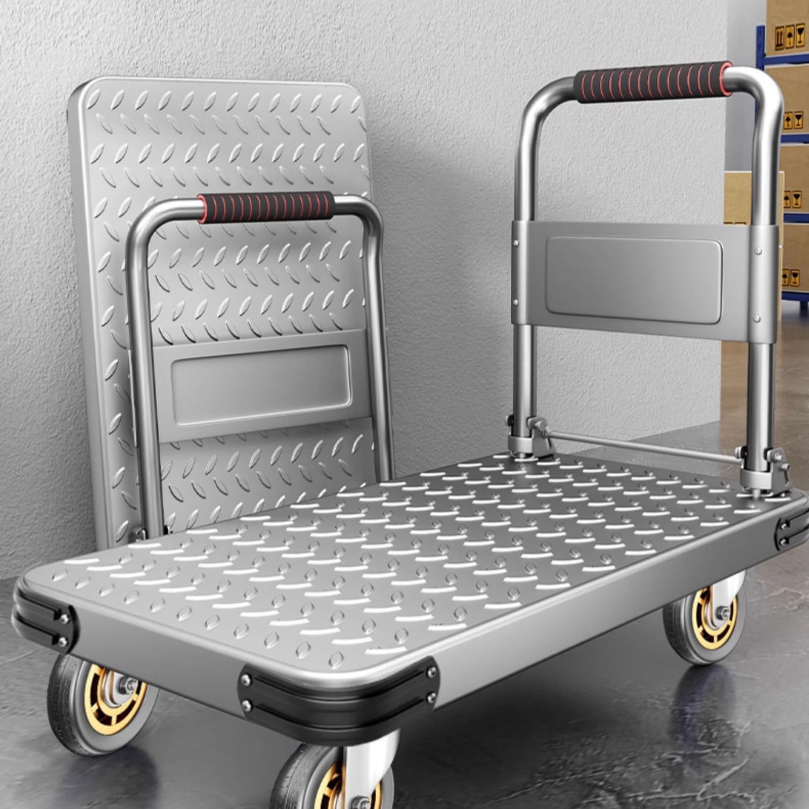 Składany wózek transportowy 330LBSilent Wheel Platform Trolley do magazynu Ga i przemysłowej transportu (58 x 40) i wydajny transport Solut