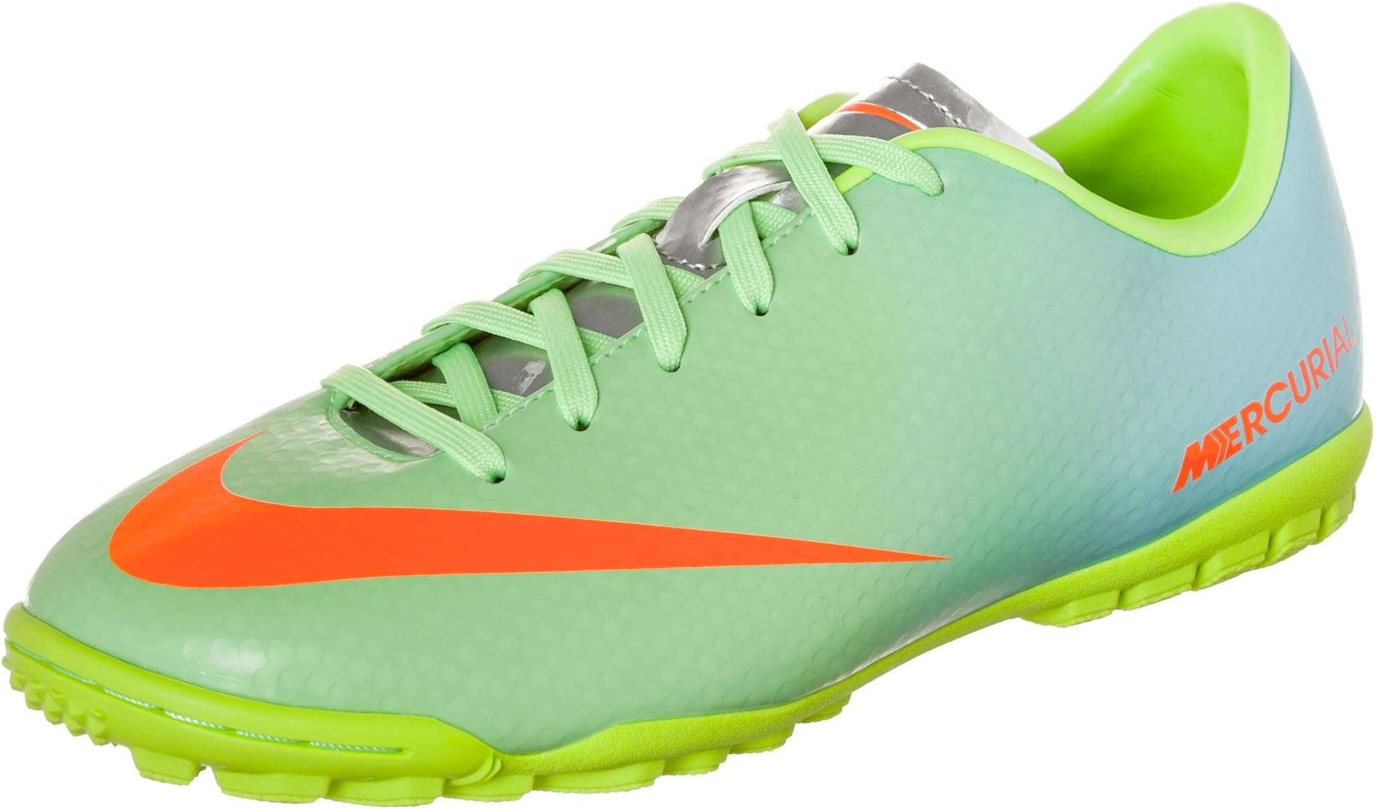NIKE Mercurial Victory IV TF Junior Astroturf Soccer Boots, Green/Blue, US3.5