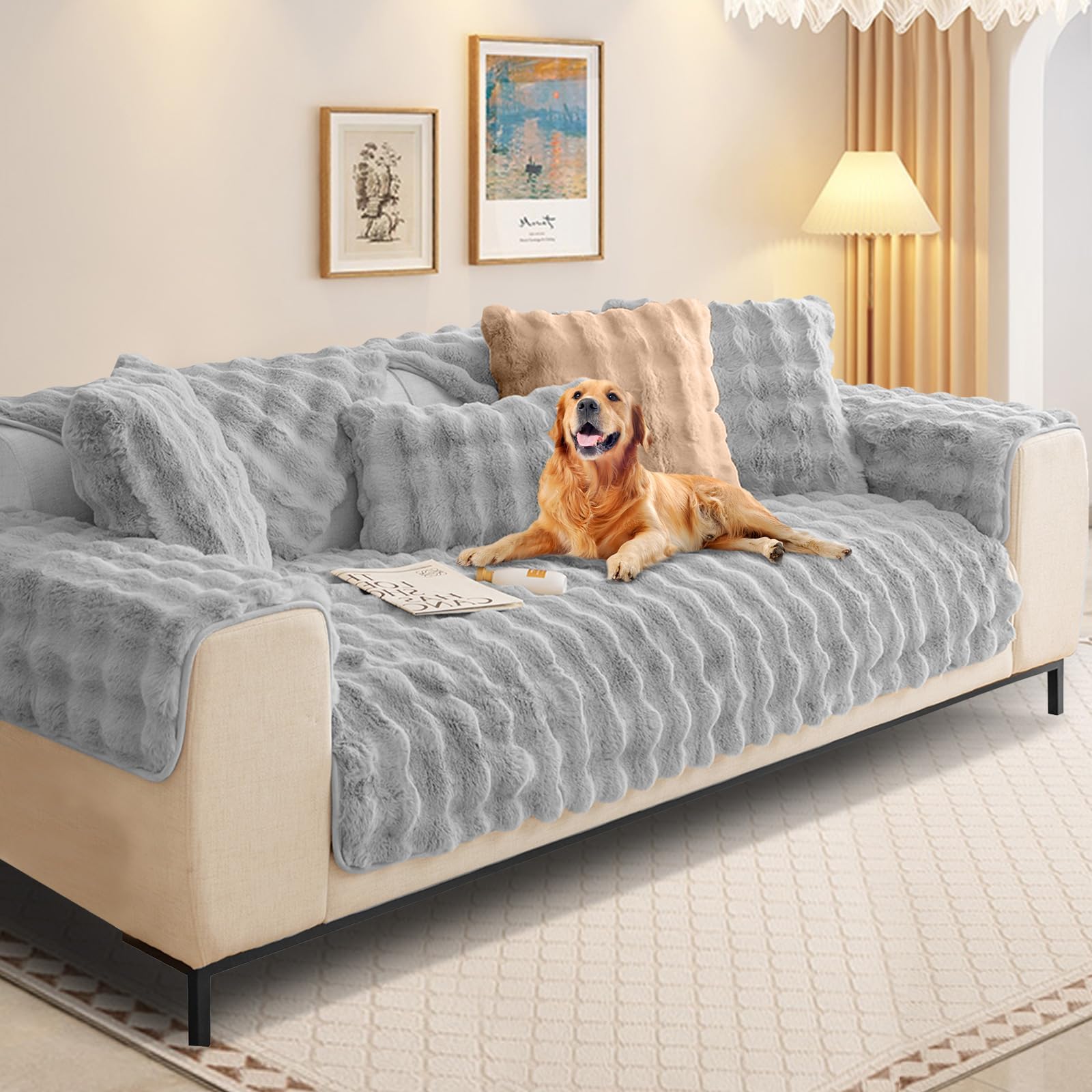 SHANNA Soft Chenille Sofa Cover 1/2/3/4 Seater, New Universal Non-Slip Corner Sofa Cover L Shape Solid Thick Textured Sofa Slipcovers for Living Room(Grey, 70 * 90cm Armrest or Backrest) — view 41