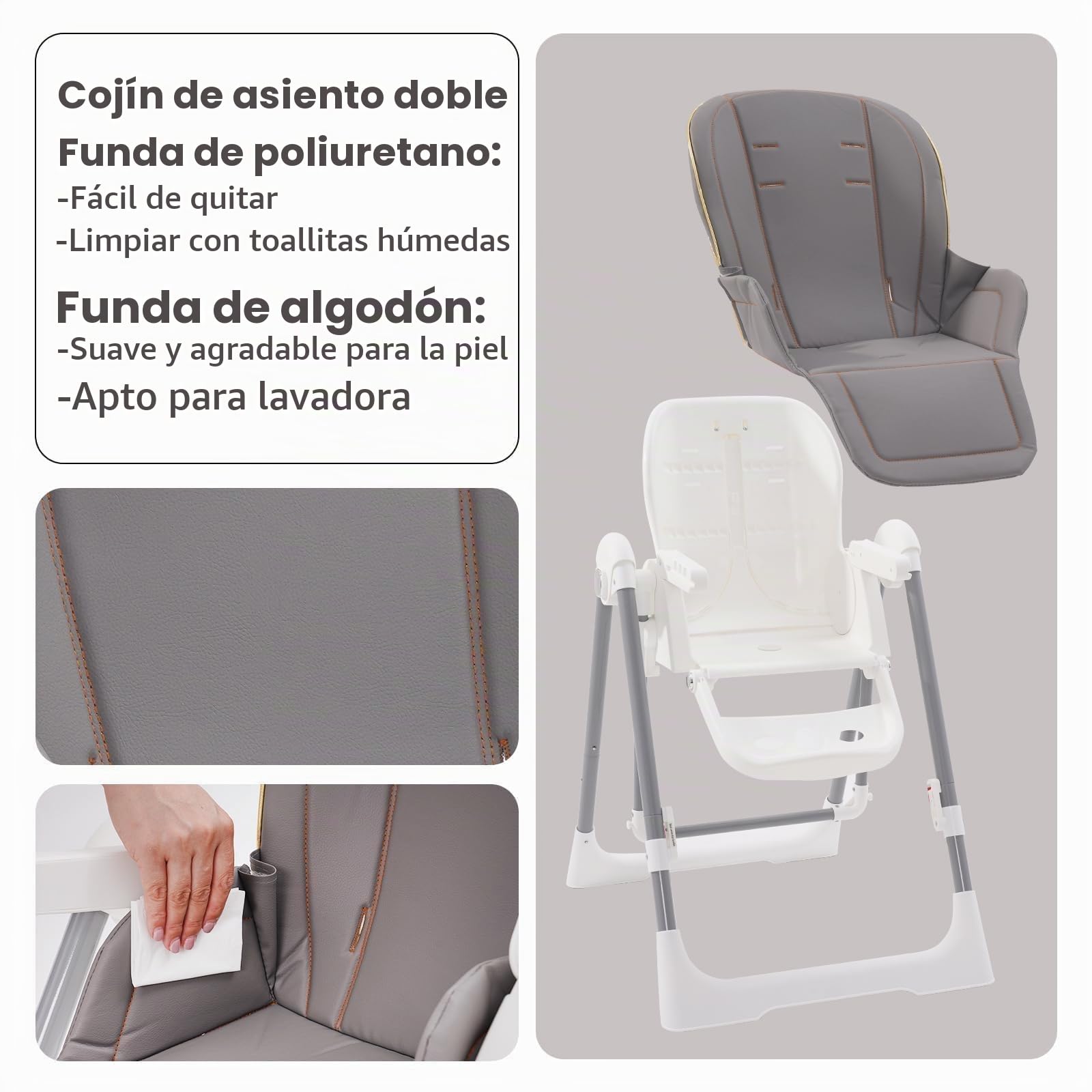 Trona Plegable para Bebé,Silla de Comer con Arnés y Ruedas con Bloqueo,Trona Regulable en Altura con Bandeja Extraíble para Bebés y niños Pequeños.