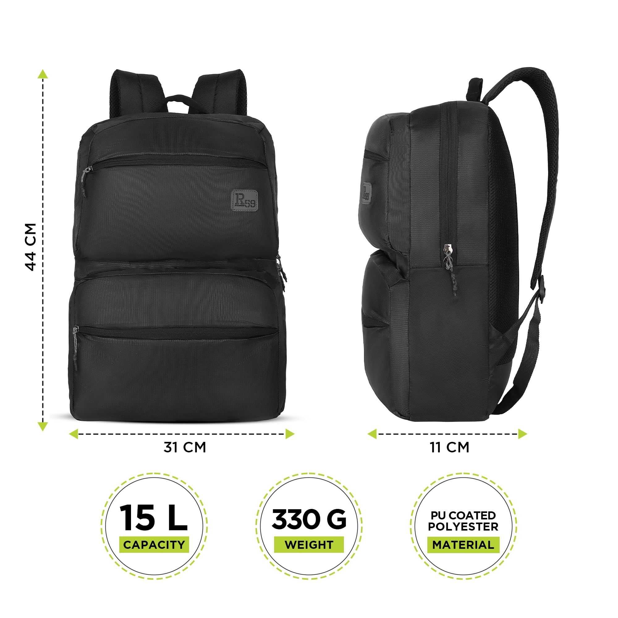R59 Iris by Harissons 15L Laptop Backpack for Men & Women | Fits 13 Inch Laptop | Quick Pocket, Internal Bottle Pocket & Ventilated Back Panel | Ideal for Office, College & Travel (Black) 1