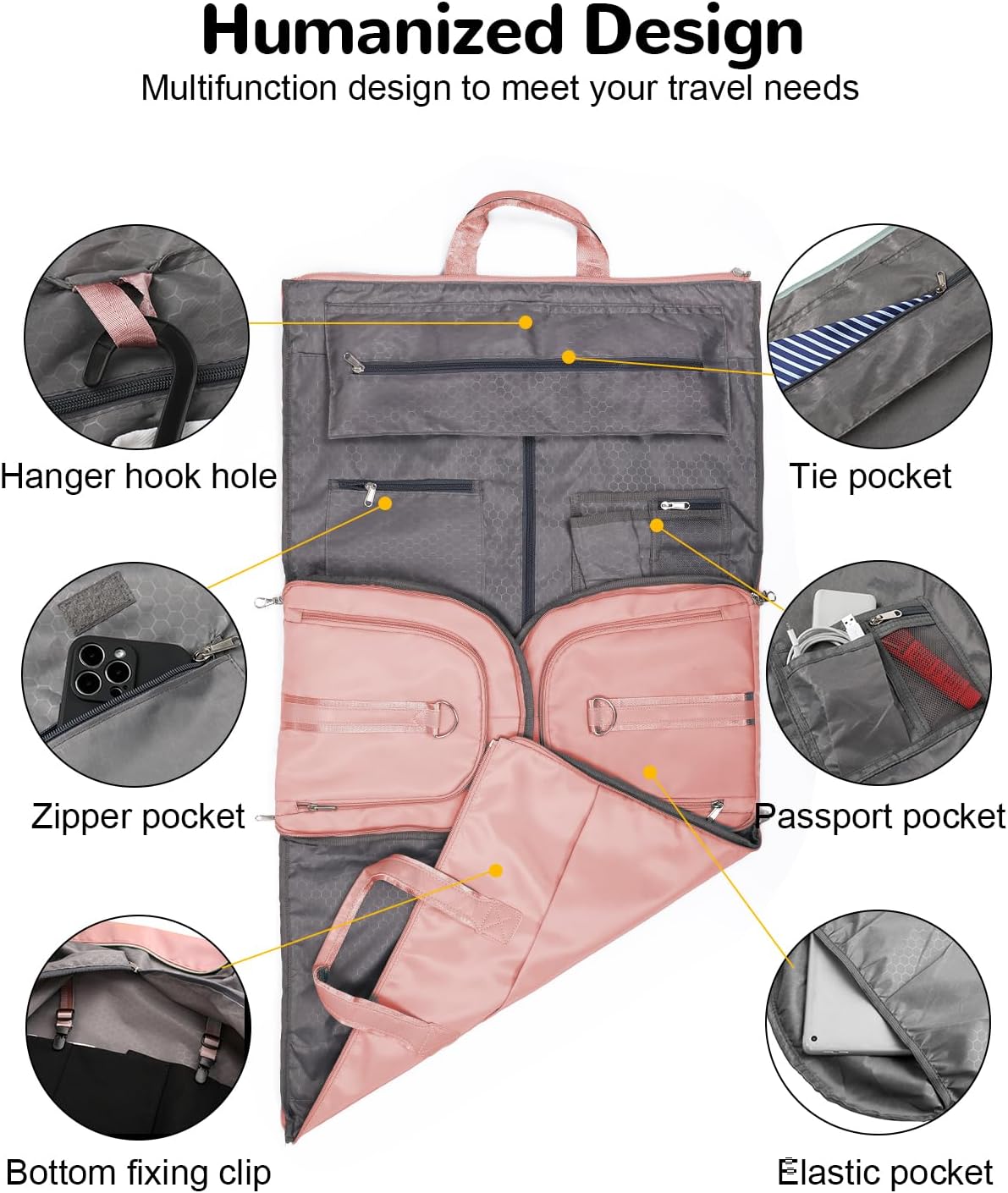 47L Large Convertible Garment Duffel Bag with Shoe Compartment for Women, Carry On Travel Bag, Pink