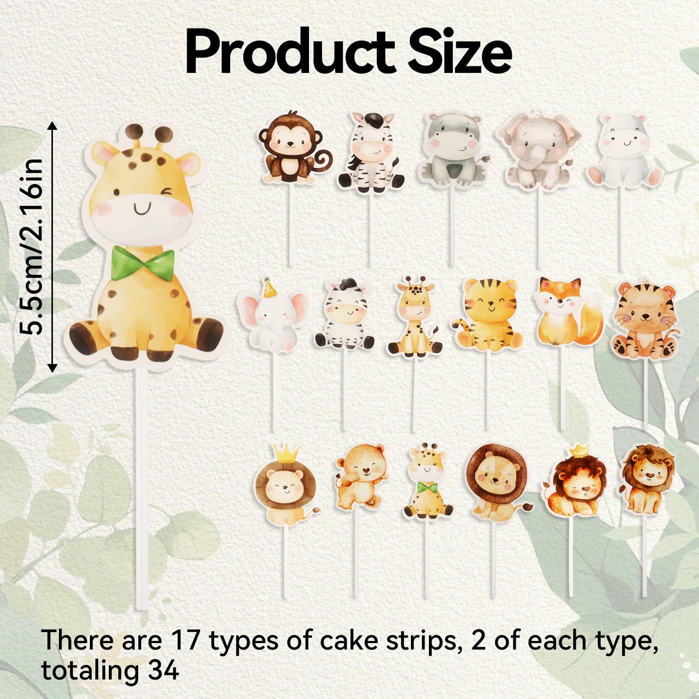 Wznnlt 34Pcs Jungle Safari Animal Cake Toppers Animal Cake Decorations for Kids Wild One Cake Topper Baby Shower Celebration Events - Image 2