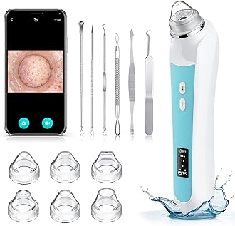 Blackhead Removal Vacuum with HD Camera, 6 Suction Heads & 3 Adjustable Settings, USB Rechargeable Pore Cleaner for Men and Women(Sky Blue)