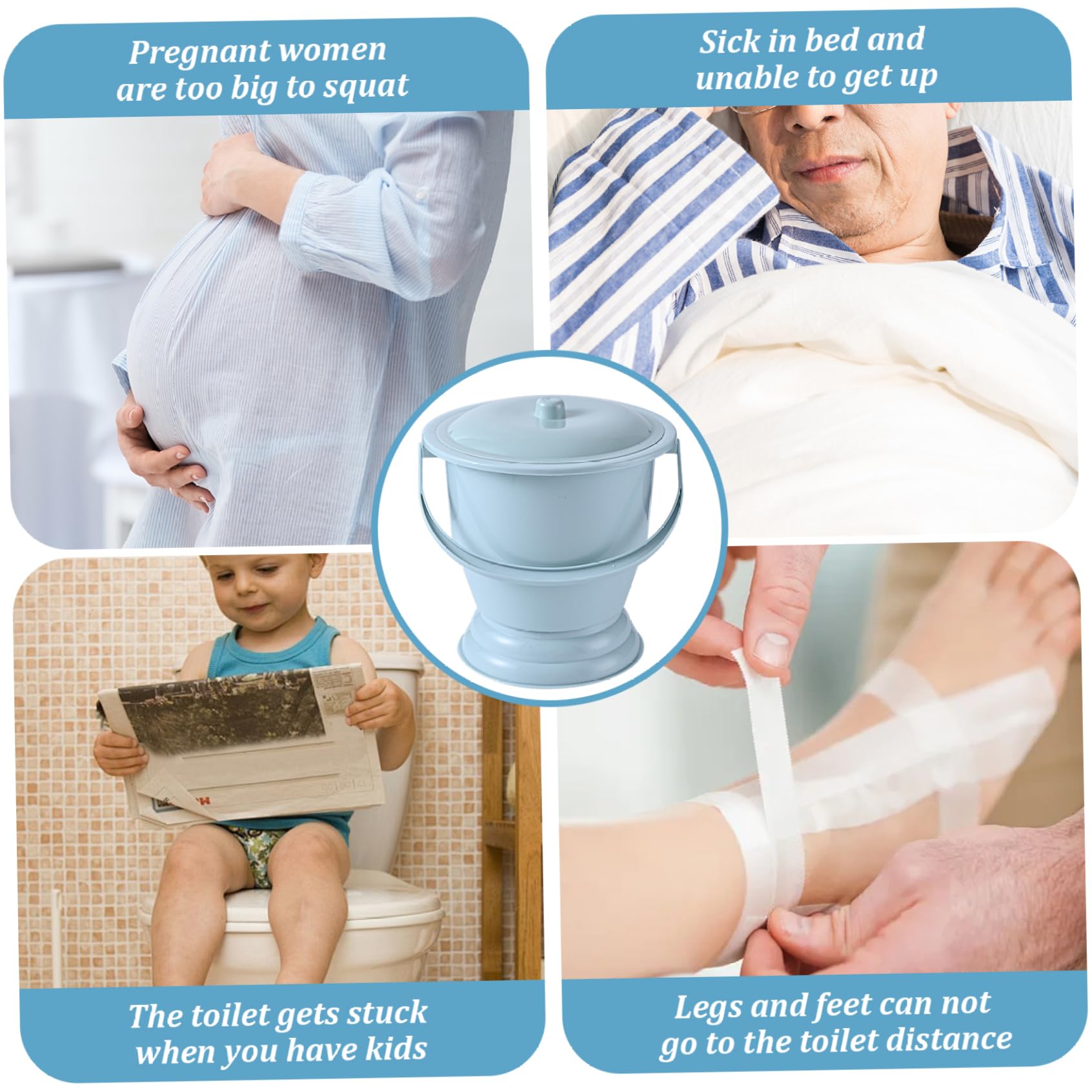 Pot de Chambre, urinoir de Chevet Portable avec Couvercle et poignée, Forte capacité de roulement Seau, Seau de Pipi en Plastique pour Femmes Enceintes