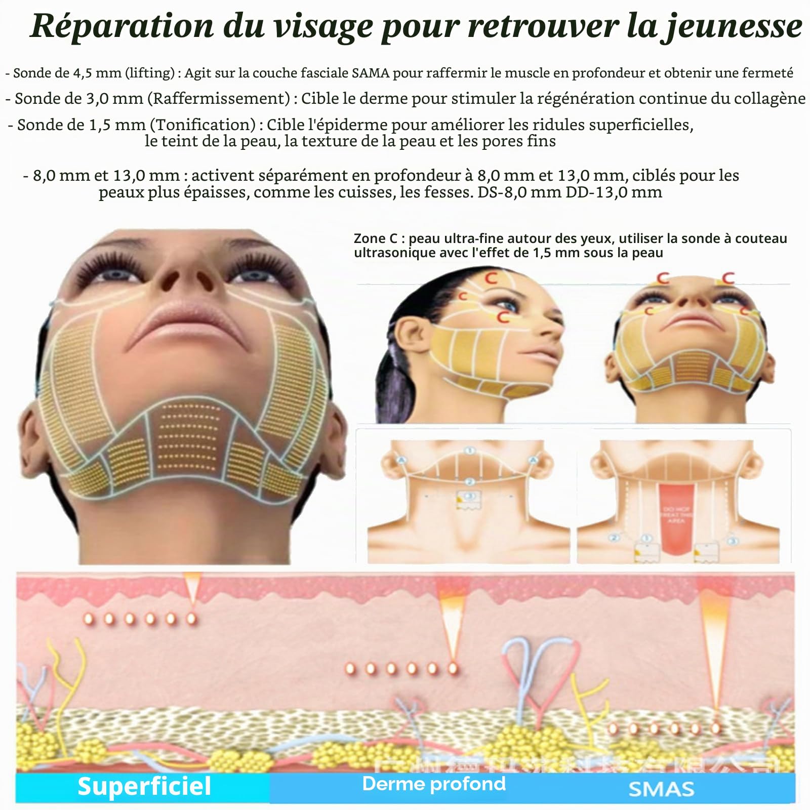 Machine De Beauté 7d Hifu Anti-Rides Pour Lifting Du Visage Et Raffermissement De Peau,Machine Amincissante Focalisée à Haute Intensité Pour Corps,Resserre Ridules,Rajeunissement De Peau,3heads
