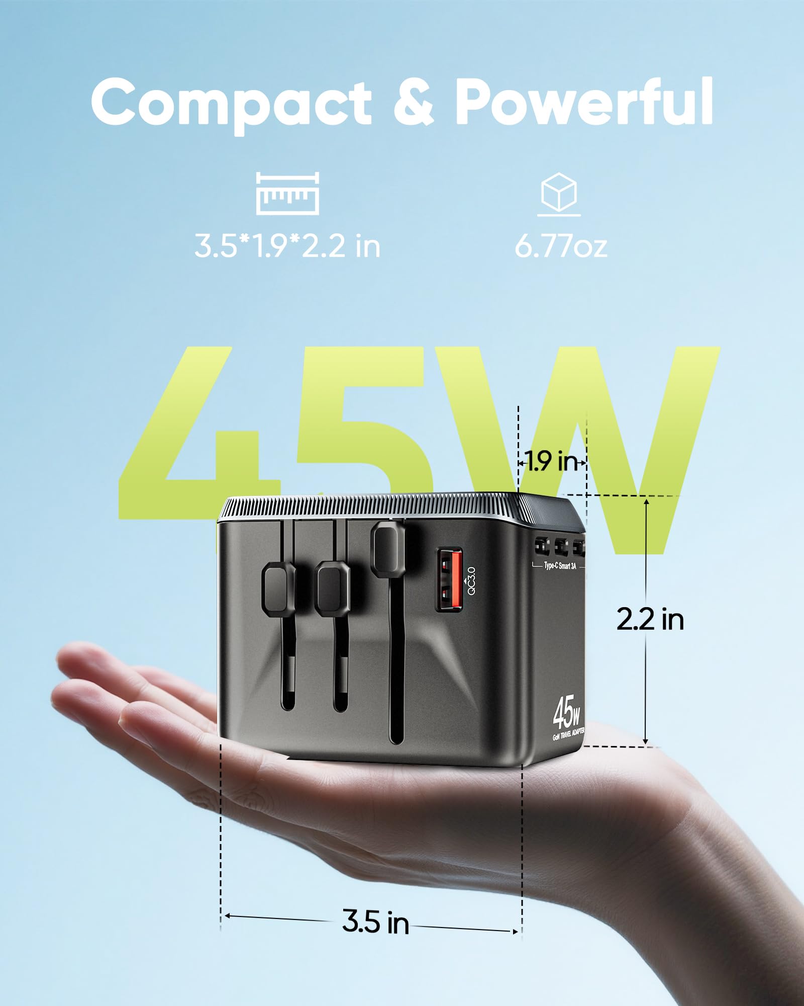TenTrend - Adaptateur de voyage universel, adaptateur secteur international 45 W avec 4 ports USB-C et 1 port USB-A, adaptateur de prise de voyage européen, essentiel dans le monde entier