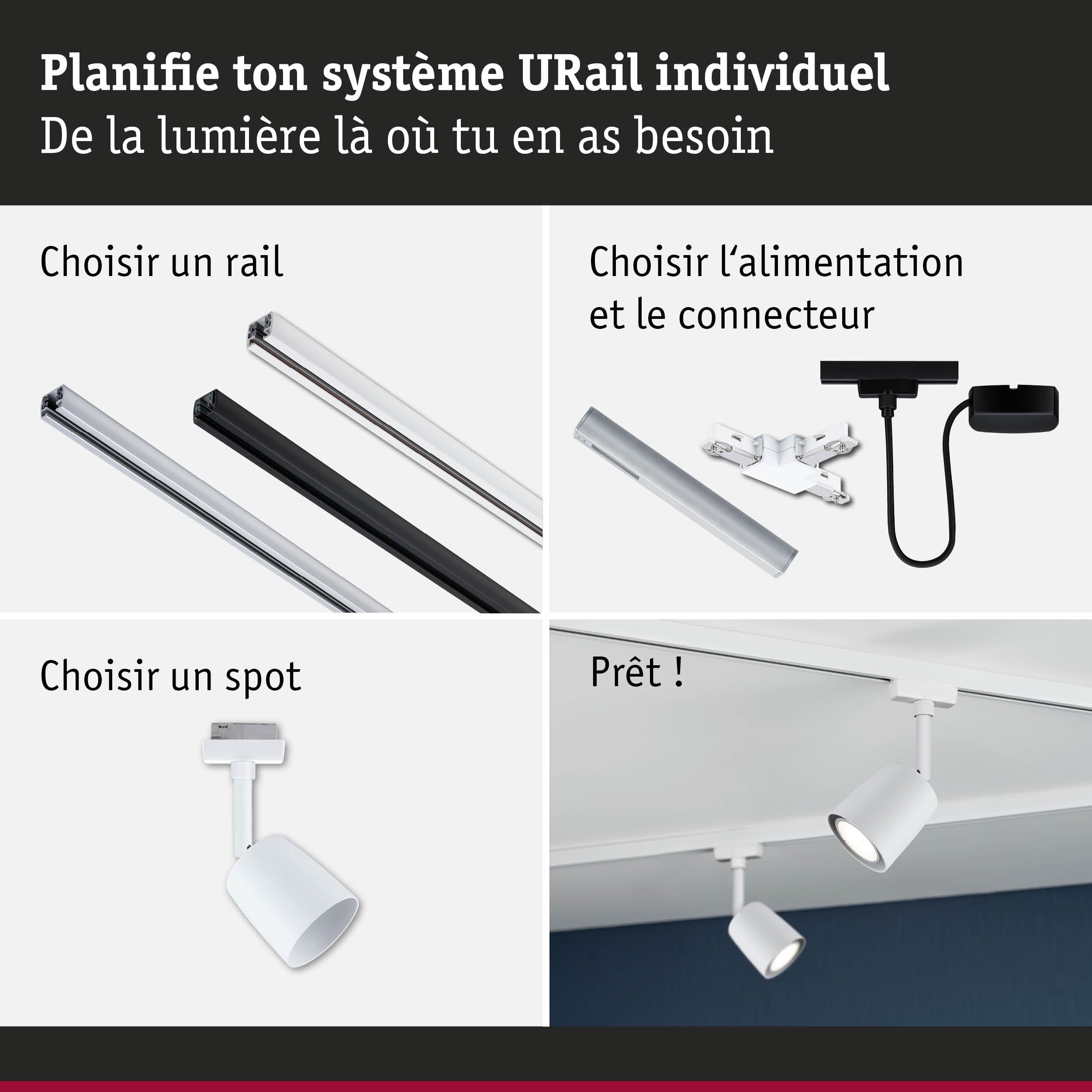 Paulmann 5246 URail Spot sur rail Cover kit de démarrage GU10 max. 10W dimmable 230V blanc signal