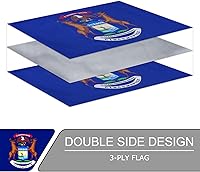 Vista 3 de AZCOVER - Bandera de Michigan de 3 x 5 pies, 3 capas de doble cara del estado de Michigan con 2 ojales de latón y cabecera de lona, pancarta