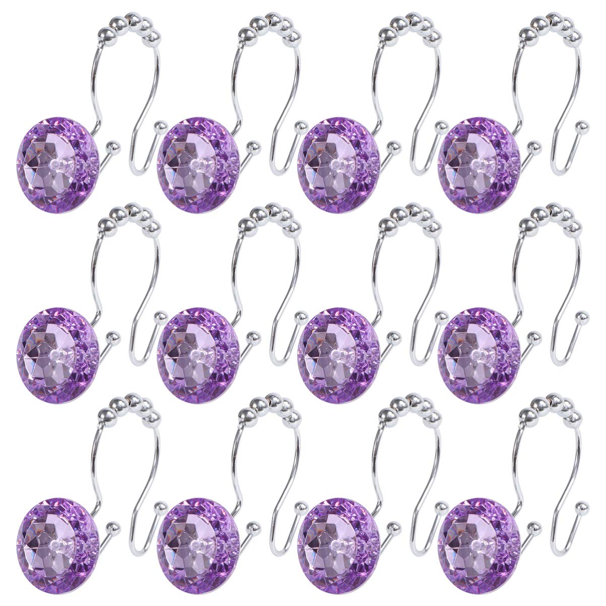TOPBATHY 12pezzi Ganci per Doccia e Rivestimenti Ganci Doppi Scorrevoli in Acciaio Inossidabile per Anelli con Design Strass Decorativi