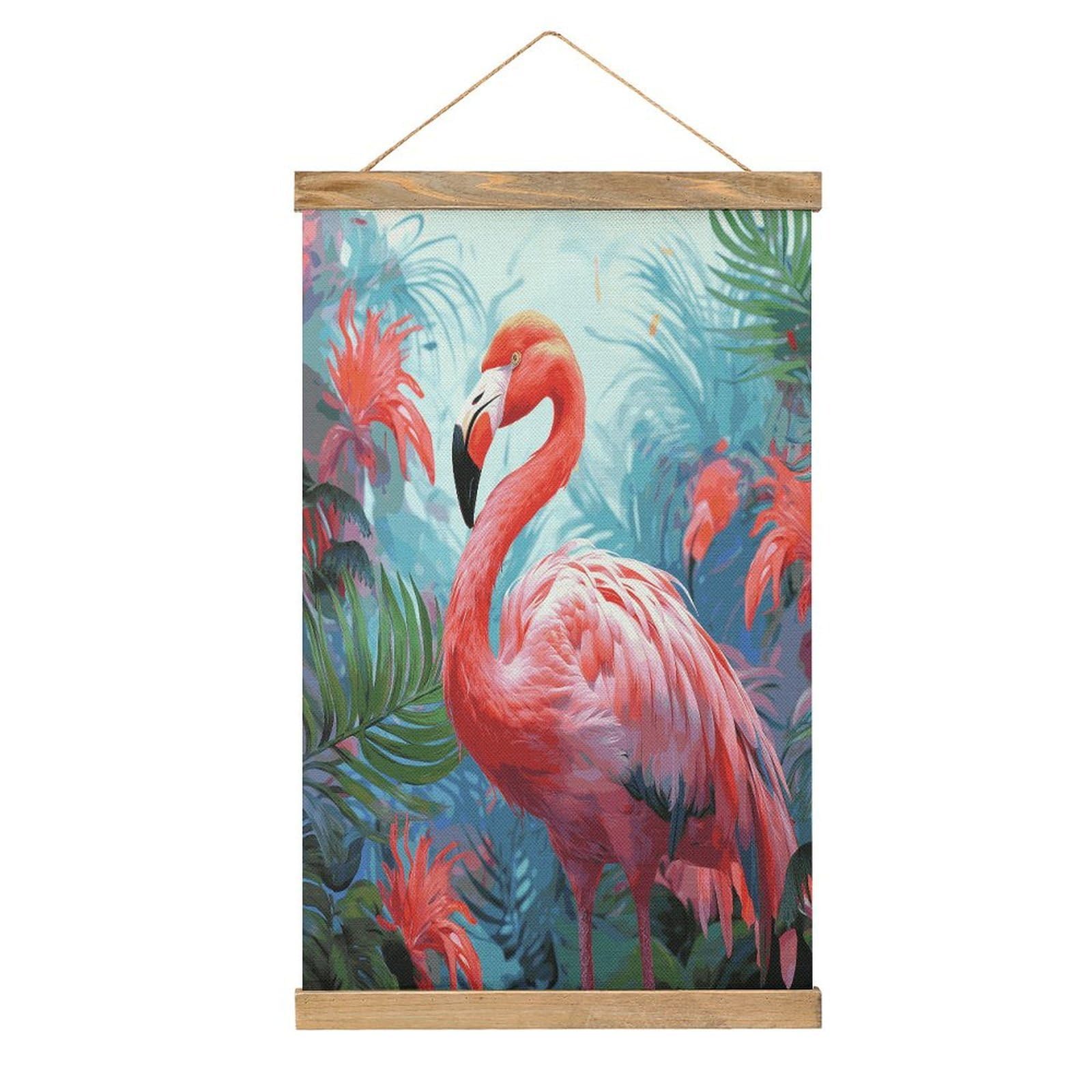 FekiLoot Painted Flamingo Wall Art Poster Hanger Frame Linen Wall Art Decor Vintage Hanging Poster Hanging Wall Decor Rustic Retro Wall Art Print for Living Room Decor 20.4 X 13.1Inches