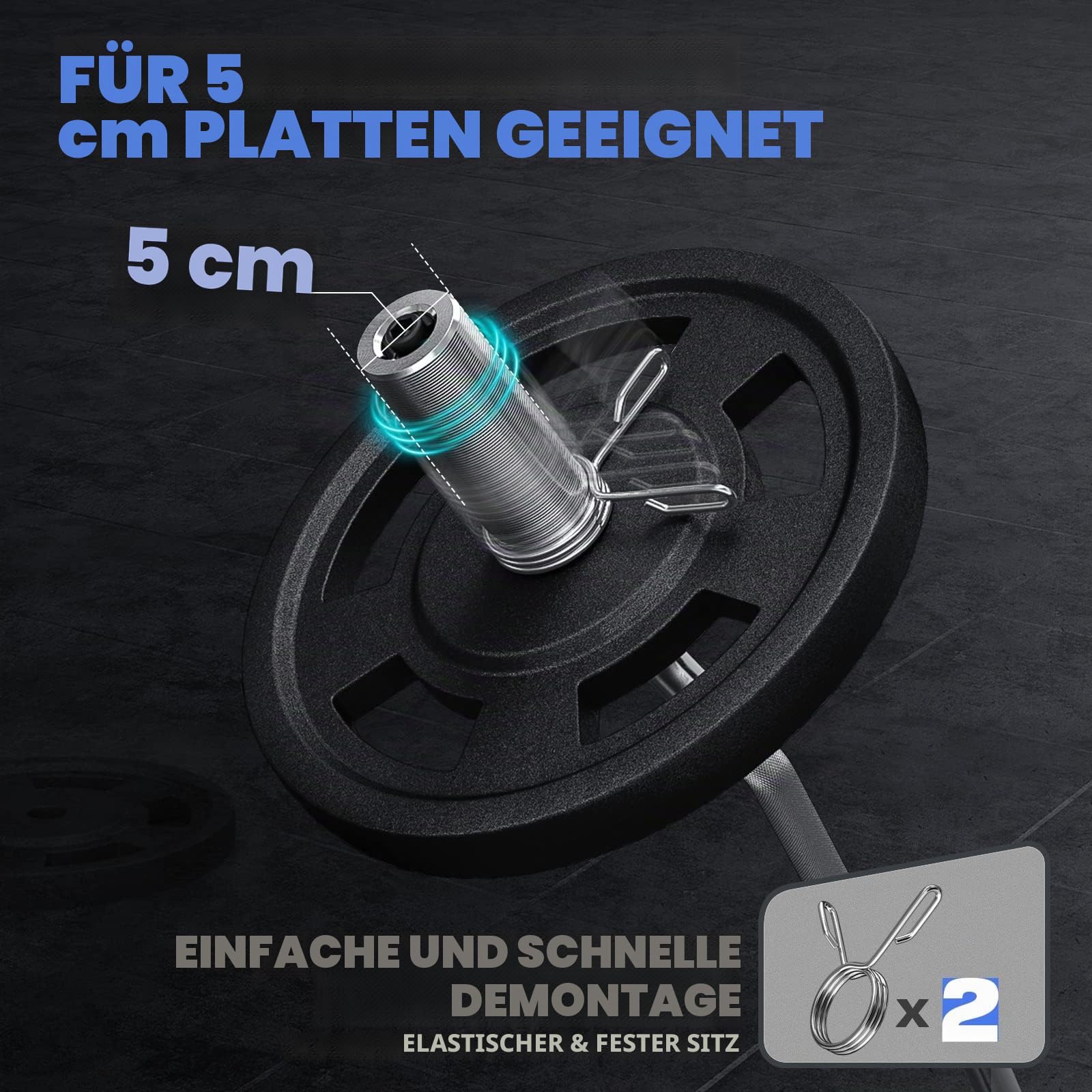 Olympic EZ Curl Langhantelstange, 119,4 cm, Curlstange für Gewichtheben, Hüftstöße, Kniebeugen, Bizeps, Home-Gym, Hantelstange, Chrom-Curlingstange mit 2 Federverschlüssen für 5,1 cm Hantelscheiben