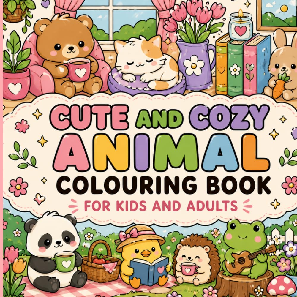 Cute and Cozy Animal Coloring Book: Bold and Easy Relaxing Coloring Pages for Stress Relief, Mindfulness, Teens, Adults and Kids