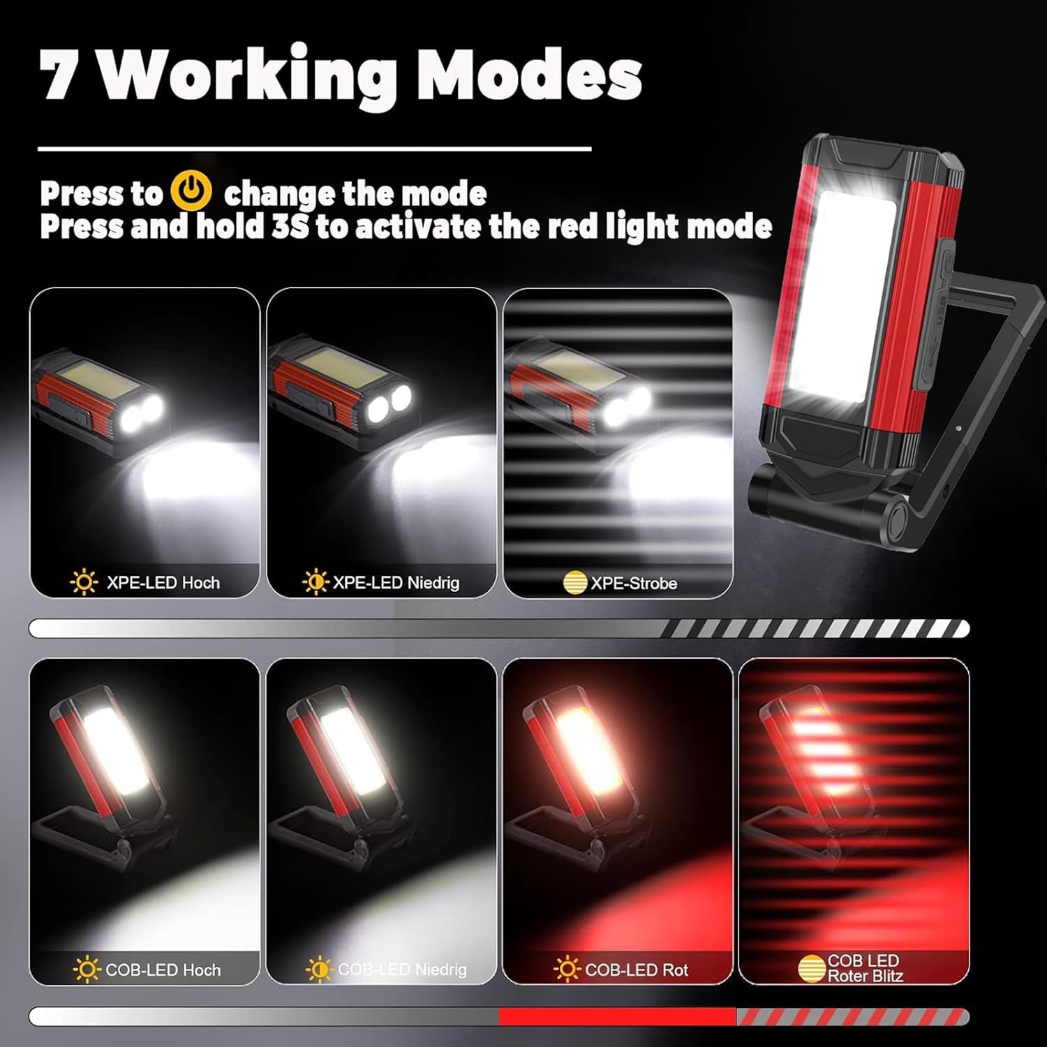 2PCS Lampada da Lavoro LED Ricaricabile con Base Magnetica, Portatile Torcia Pieghevole Impermeabile IPX6,Lampada di Ispezione Impermeabile 360° Rotante per Officina Auto Campeggio Emergenza