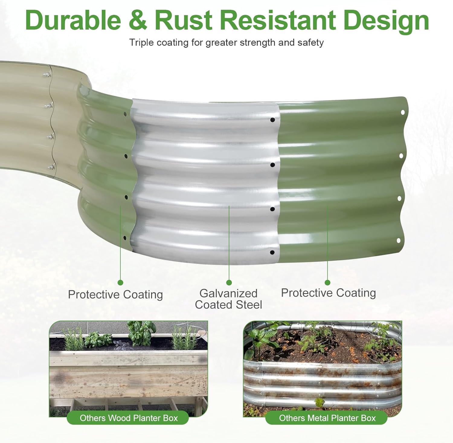 Galvanized Raised Garden Bed- 2Pcs 3x3x1FT Metal Planter Boxes Outdoor | Round Steel Raised Bed Kit & Fire Pit Ring for Gardening with Protective Tape, Gloves for Vegetables, Flower (Green)
