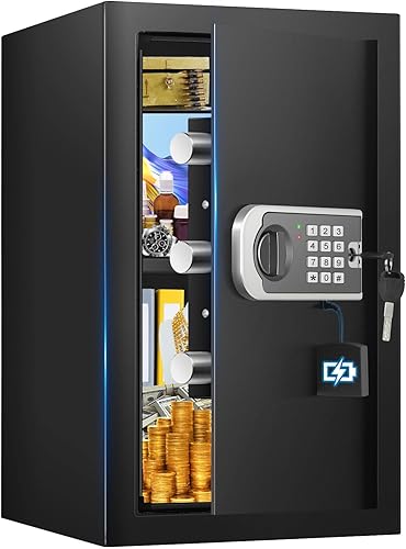 Miniatura 13 de [Mejorada] Caja de seguridad pequeña para el hogar, mini caja fuerte de 0.30 pies cúbicos con bolsa impermeable ignífuga, caja fuerte digital