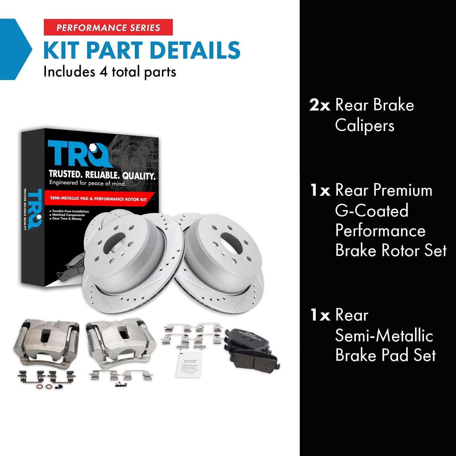 TRQ Rear Brake Pad and Rotor Set Semi Metallic Vented G Coated Rotors Calipers Compatible with 2015-2019 Chevrolet Colorado GMC Canyon