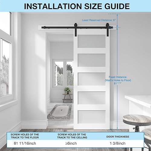 Miniatura 62 de Puerta corrediza de granero de vidrio de 5 paneles de 42 x 84 pulgadas con kit de herramientas de 7 pies incluido, fácil montaje con agujeros